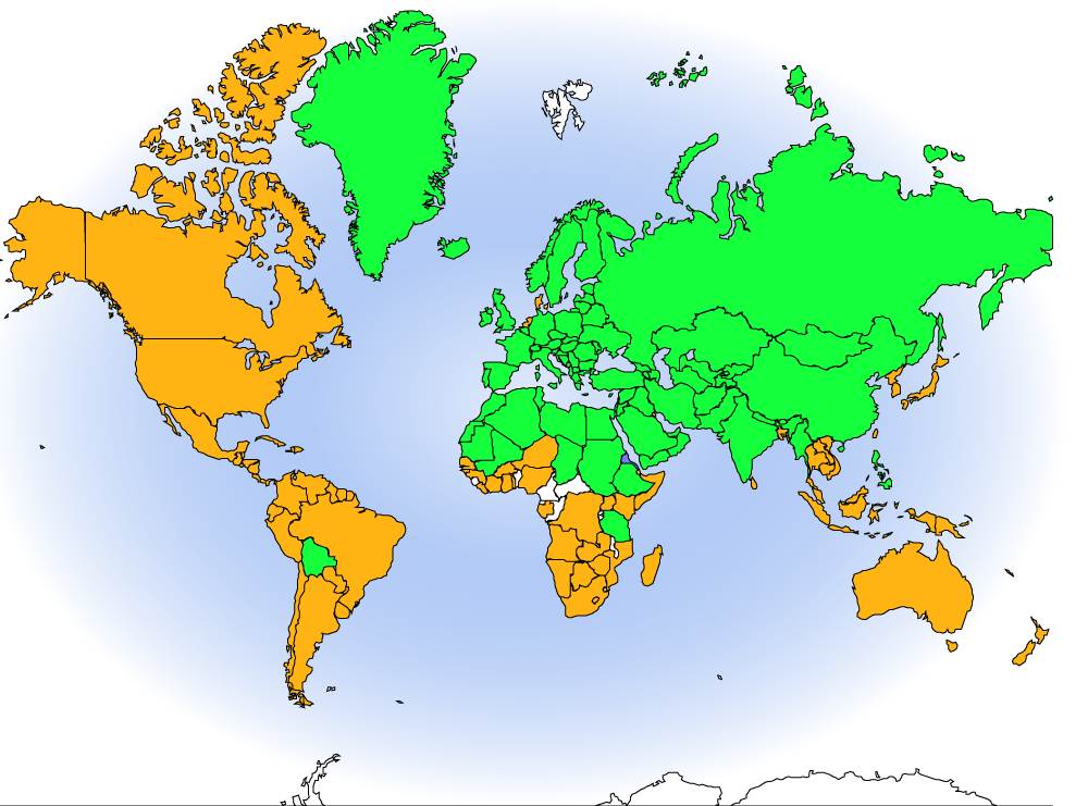 Rock Pigeon (wild and feral) Range Map: green – native and/or nesting: orange – introduced